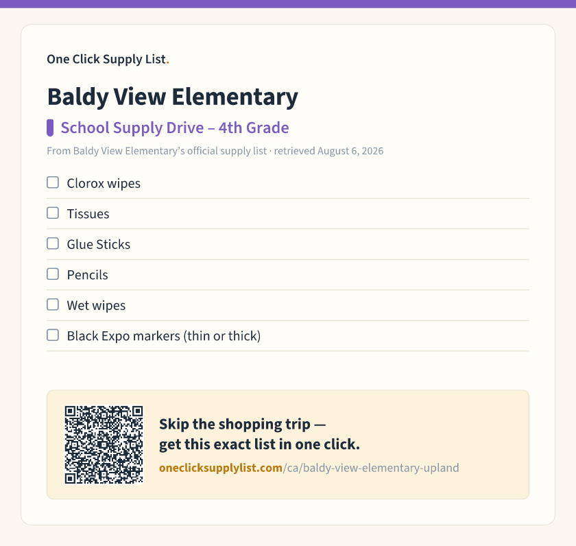 Baldy View Elementary School Supply Drive – 4th Grade supply list — printable image