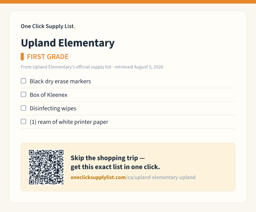 Upland Elementary FIRST GRADE supply list — printable image