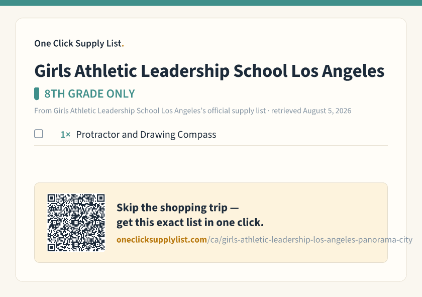 Girls Athletic Leadership School Los Angeles 8TH GRADE ONLY supply list — printable image