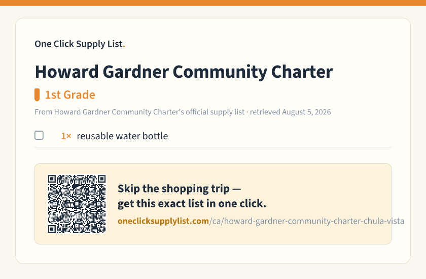 Howard Gardner Community Charter 1st Grade supply list — printable image