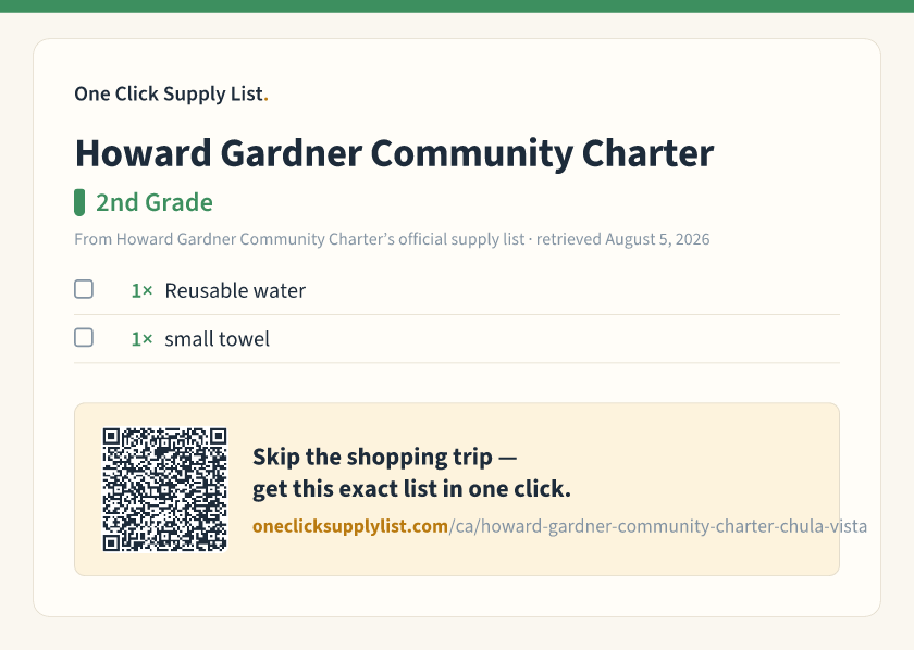 Howard Gardner Community Charter 2nd Grade supply list — printable image