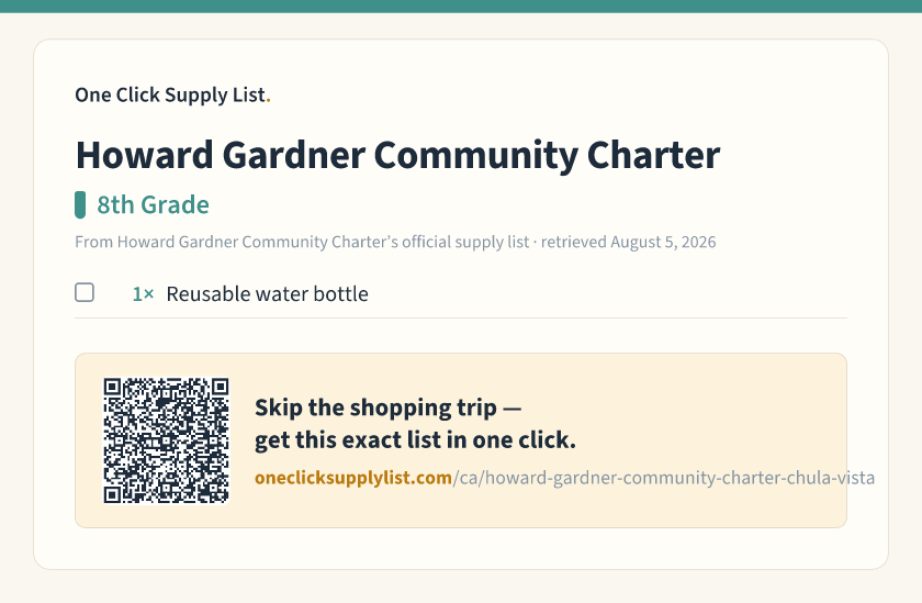 Howard Gardner Community Charter 8th Grade supply list — printable image