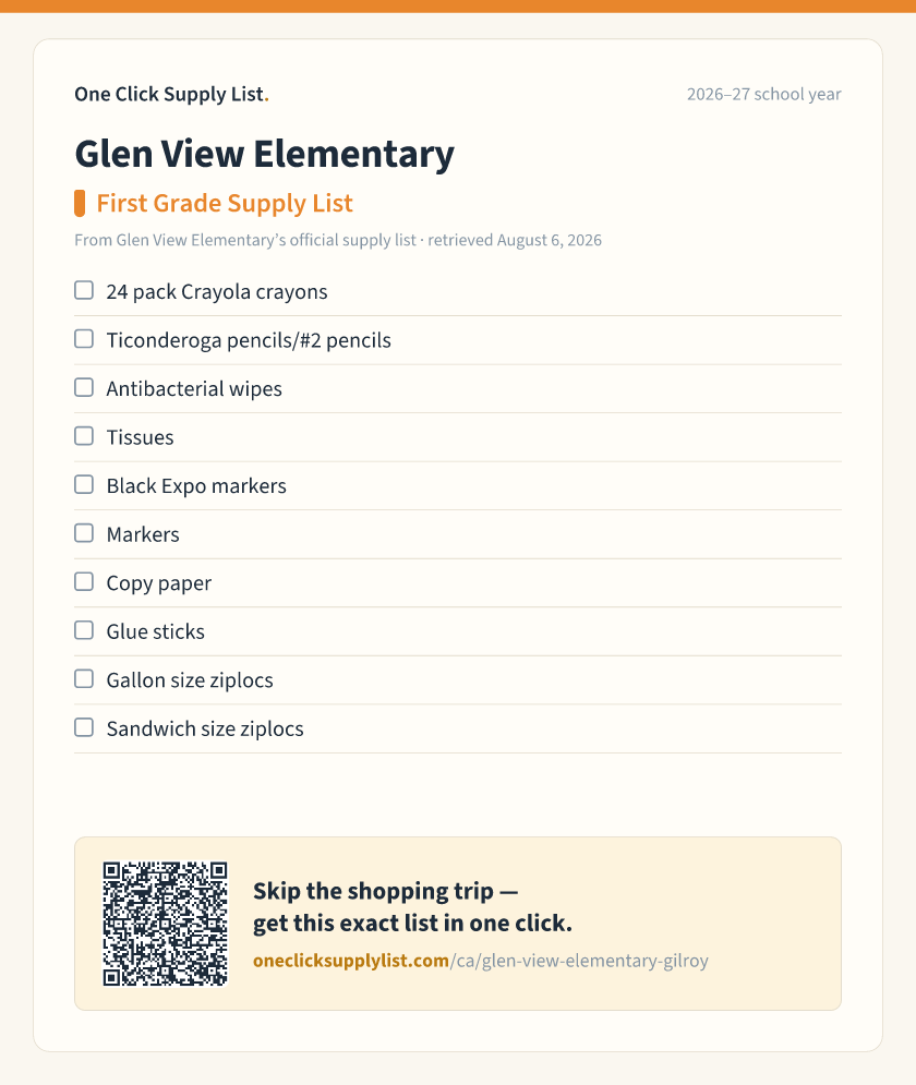 Glen View Elementary First Grade Supply List supply list — printable image