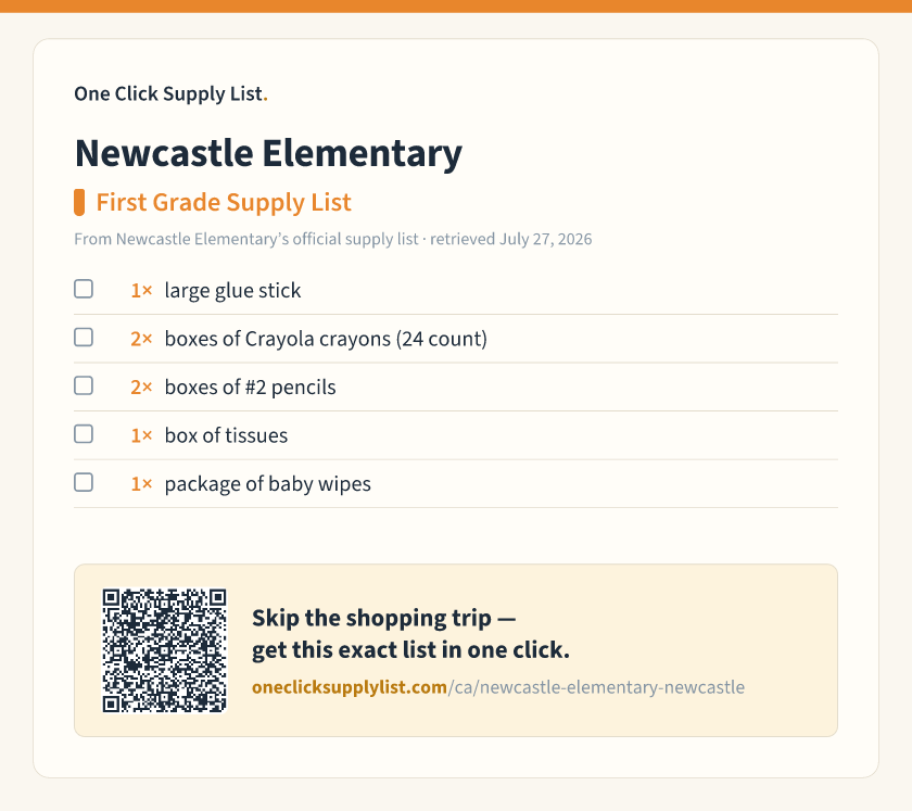 Newcastle Elementary First Grade Supply List supply list — printable image