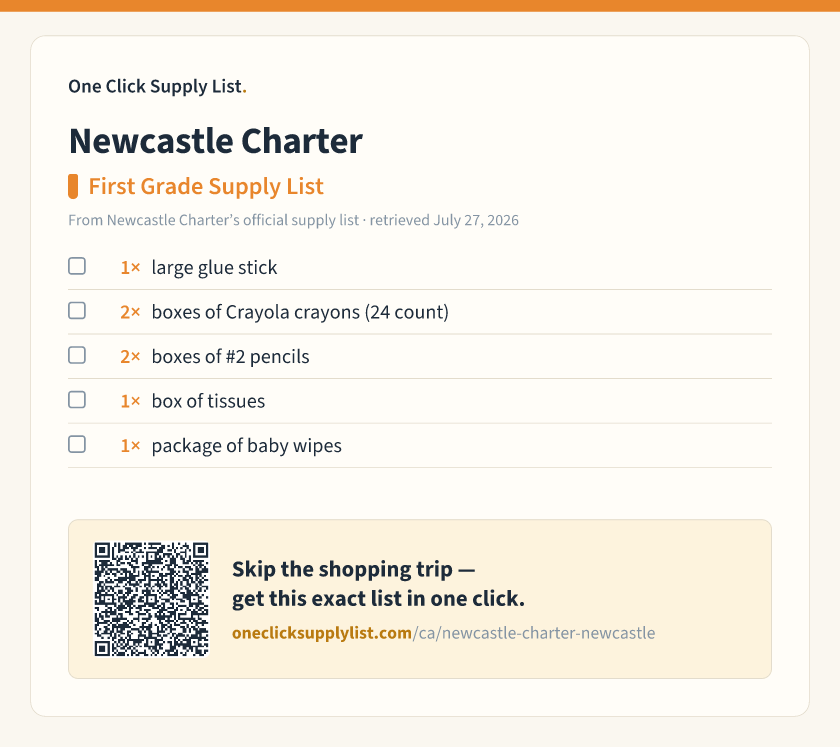 Newcastle Charter First Grade Supply List supply list — printable image