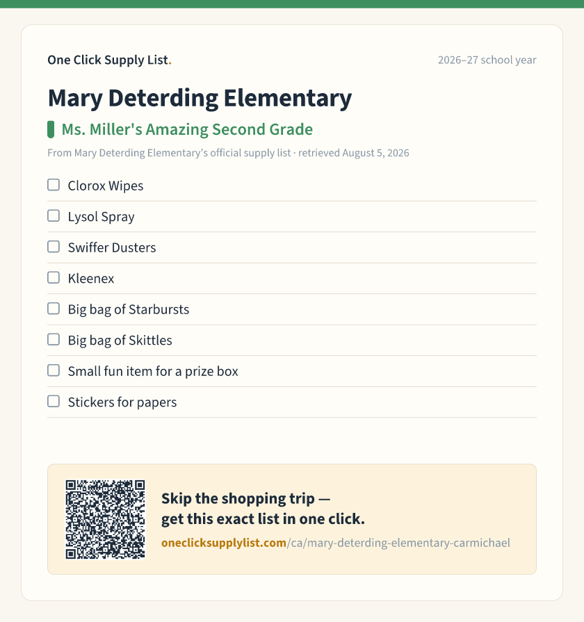 Mary Deterding Elementary Ms. Miller's Amazing Second Grade supply list — printable image