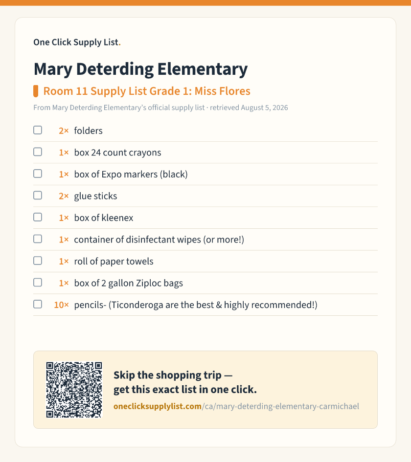 Mary Deterding Elementary Room 11 Supply List Grade 1: Miss Flores supply list — printable image