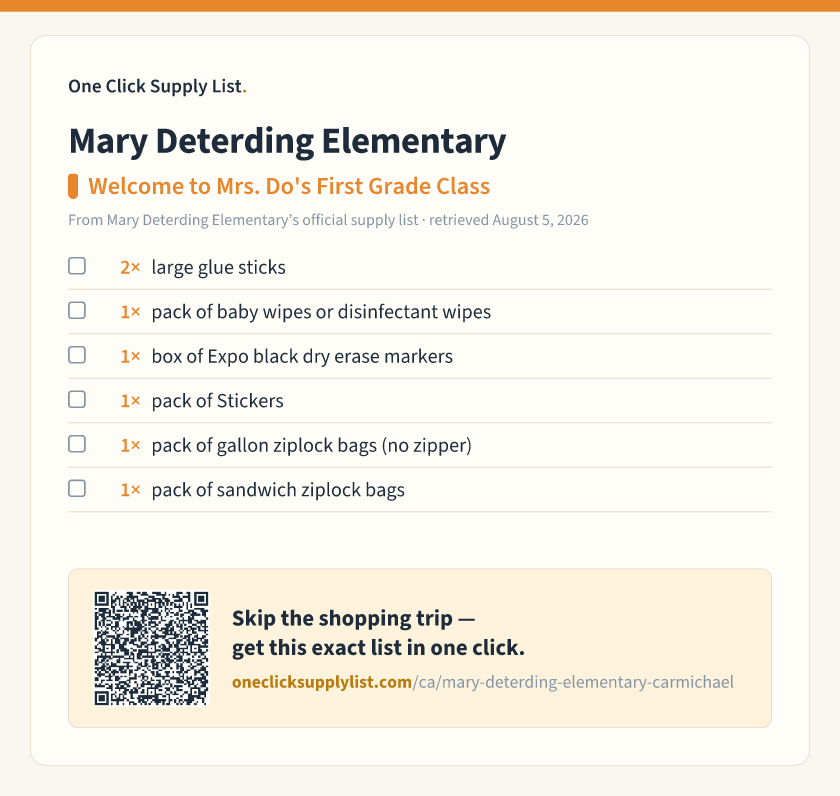 Mary Deterding Elementary Welcome to Mrs. Do's First Grade Class supply list — printable image