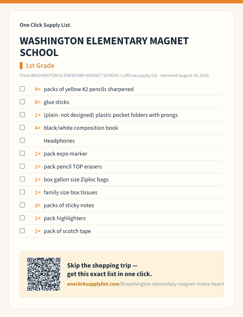 WASHINGTON ELEMENTARY MAGNET SCHOOL 1st Grade supply list — printable image