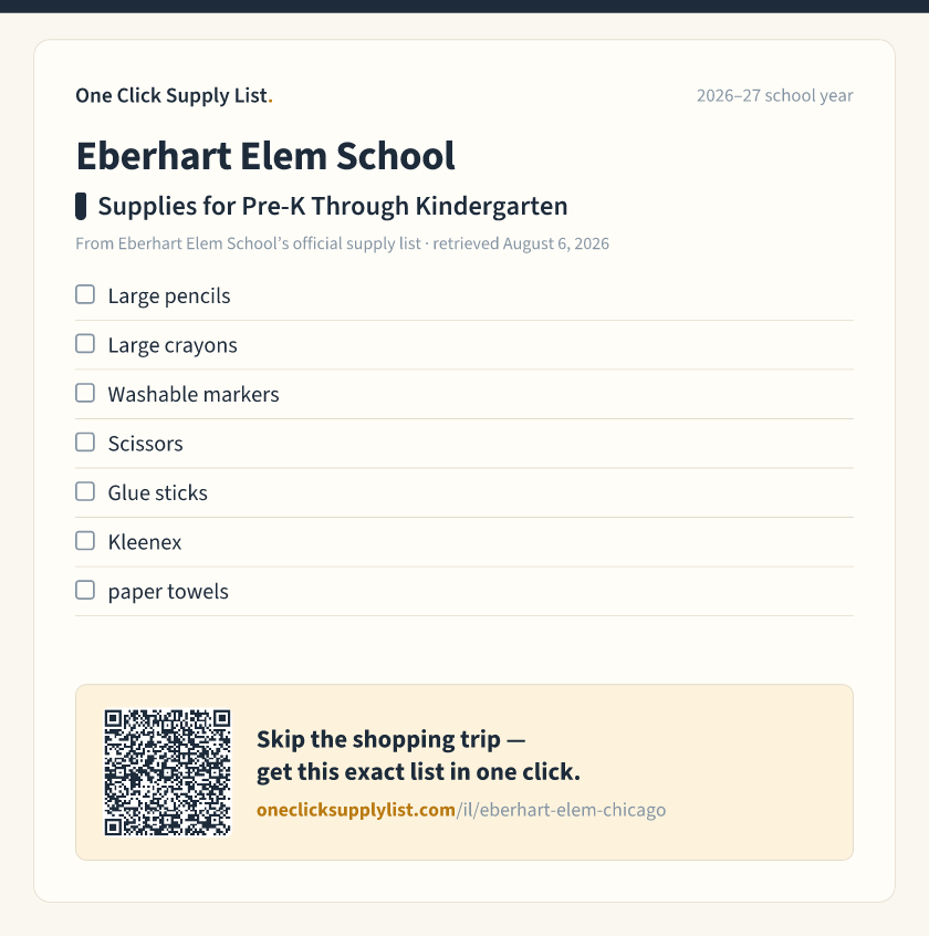 Eberhart Elem School Supplies for Pre-K Through Kindergarten supply list — printable image