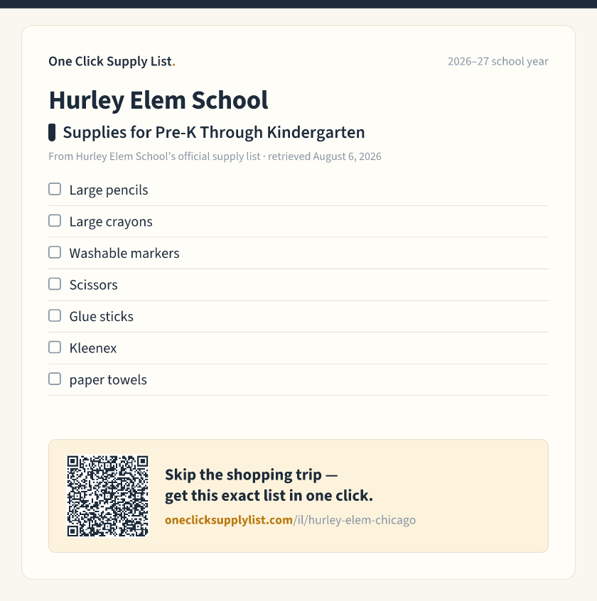 Hurley Elem School Supplies for Pre-K Through Kindergarten supply list — printable image