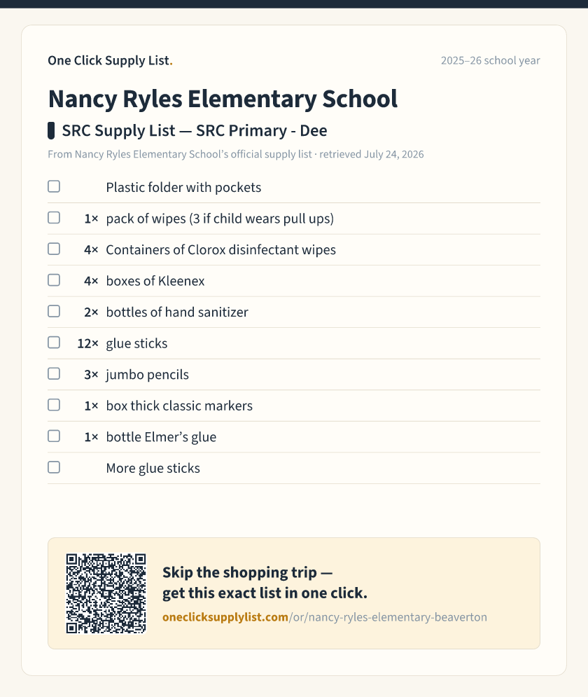 Nancy Ryles Elementary School SRC Supply List — SRC Primary - Dee supply list — printable image