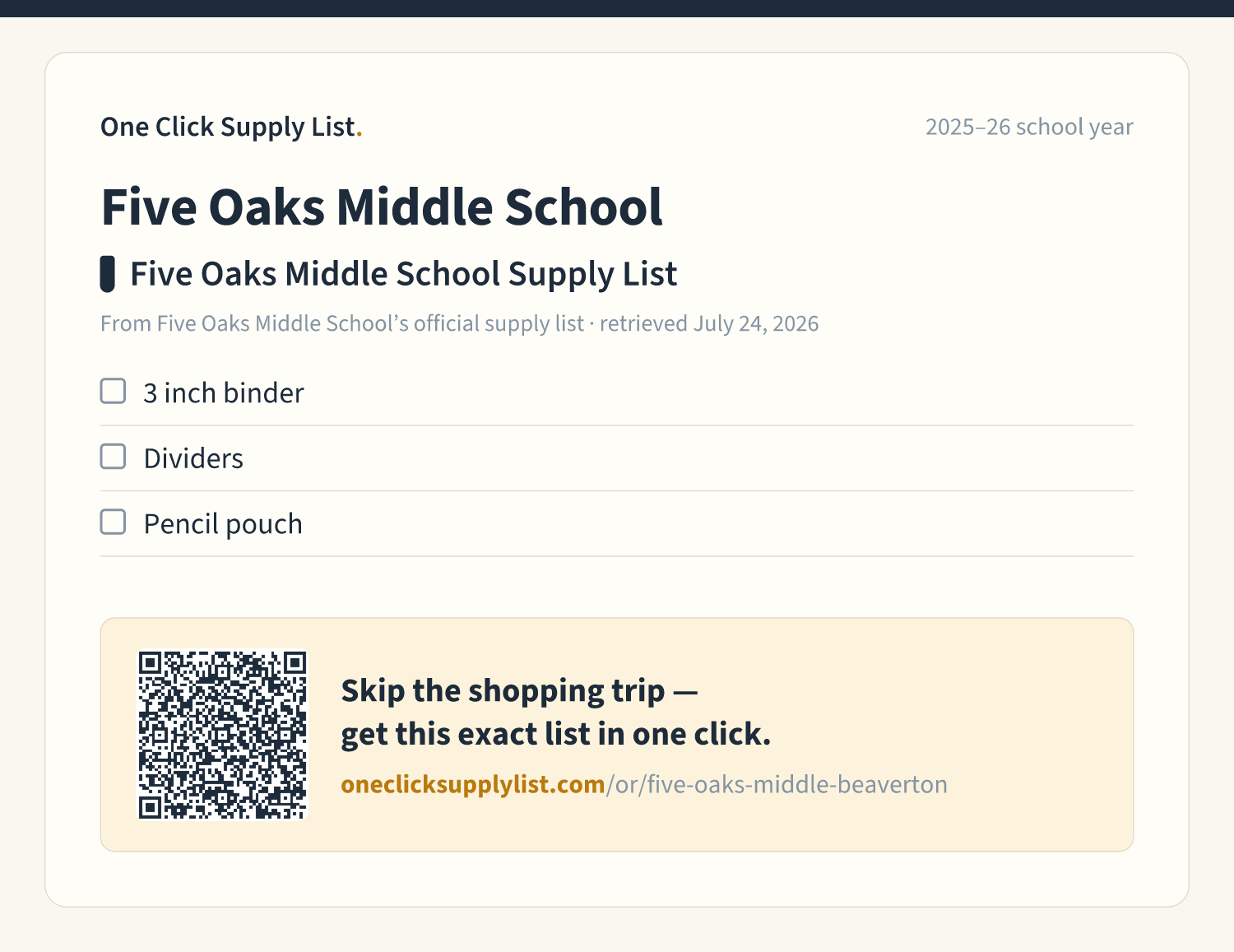 Five Oaks Middle School Five Oaks Middle School Supply List supply list — printable image