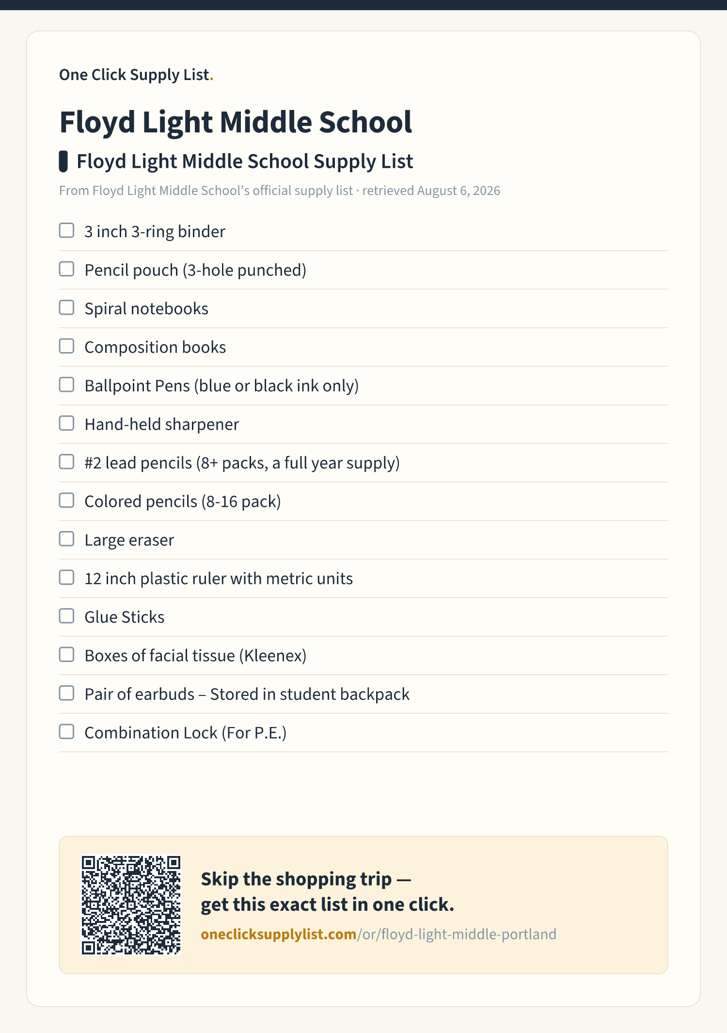 Floyd Light Middle School Floyd Light Middle School Supply List supply list — printable image