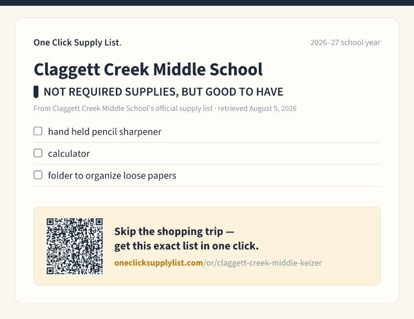 Claggett Creek Middle School NOT REQUIRED SUPPLIES, BUT GOOD TO HAVE supply list — printable image