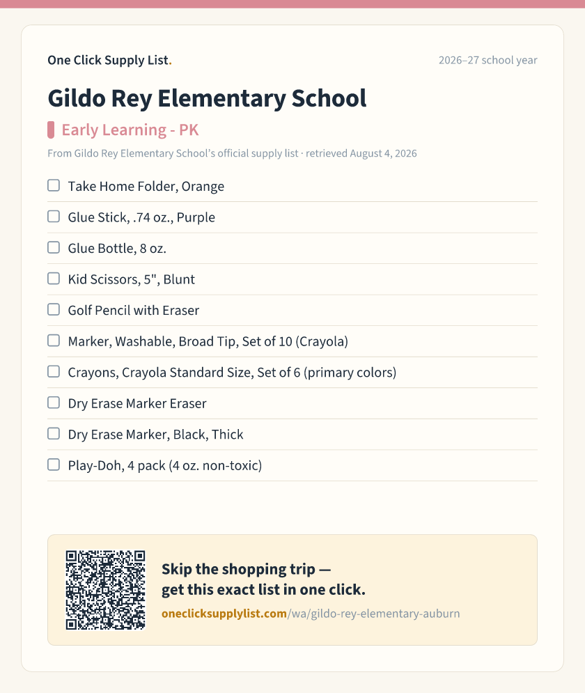 Gildo Rey Elementary School Early Learning - PK supply list — printable image