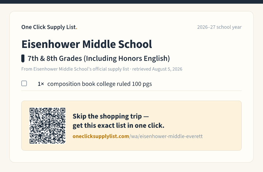 Eisenhower Middle School 7th & 8th Grades (Including Honors English) supply list — printable image