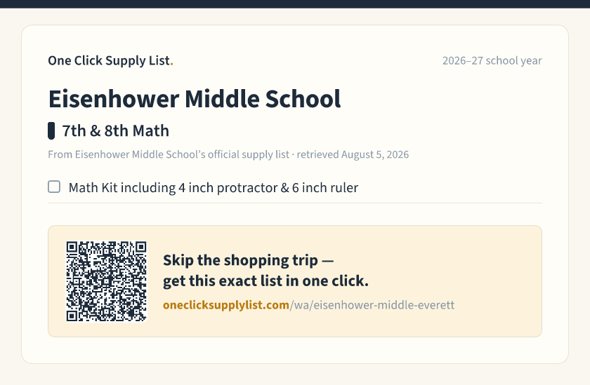 Eisenhower Middle School 7th & 8th Math supply list — printable image