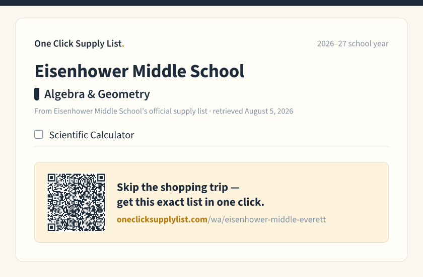 Eisenhower Middle School Algebra & Geometry supply list — printable image
