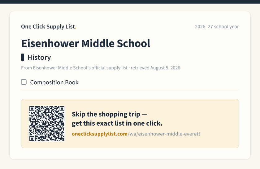 Eisenhower Middle School History supply list — printable image