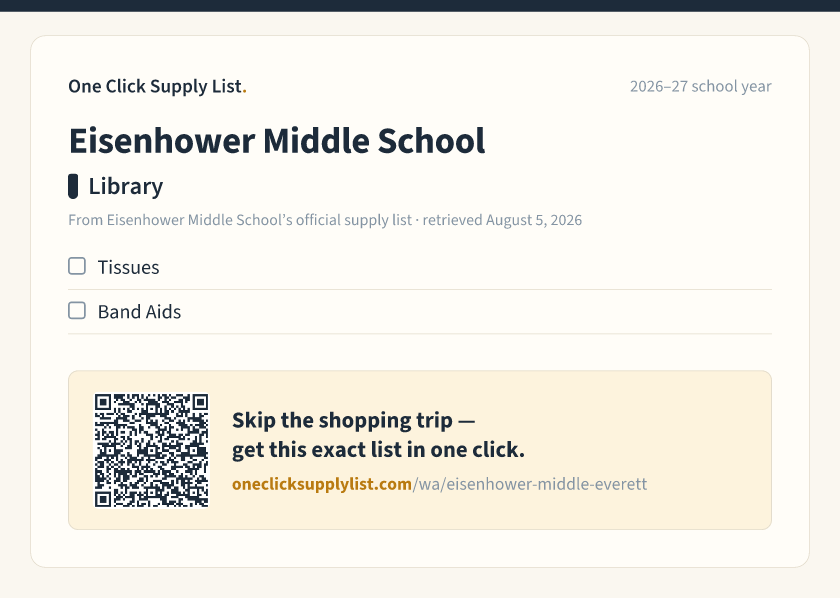 Eisenhower Middle School Library supply list — printable image