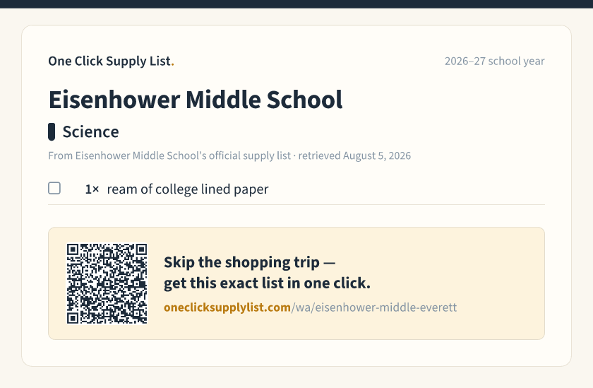 Eisenhower Middle School Science supply list — printable image