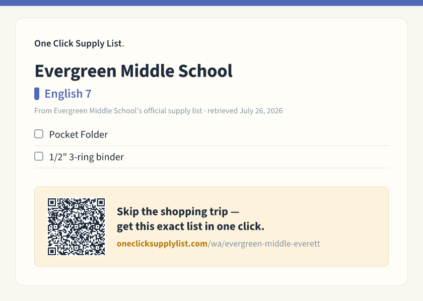 Evergreen Middle School English 7 supply list — printable image