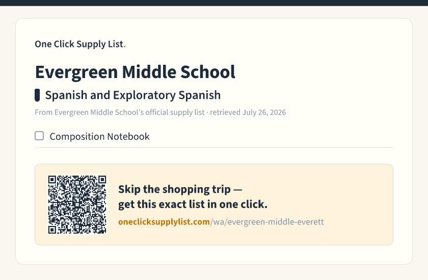 Evergreen Middle School Spanish and Exploratory Spanish supply list — printable image