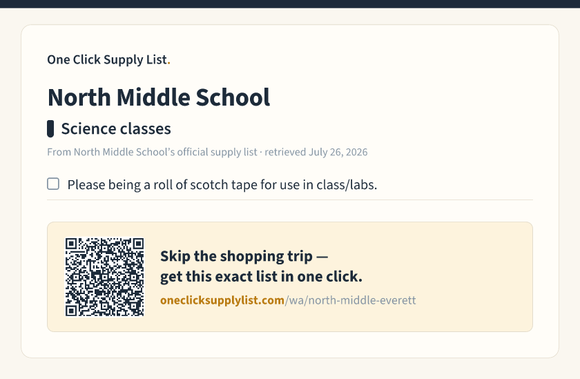North Middle School Science classes supply list — printable image