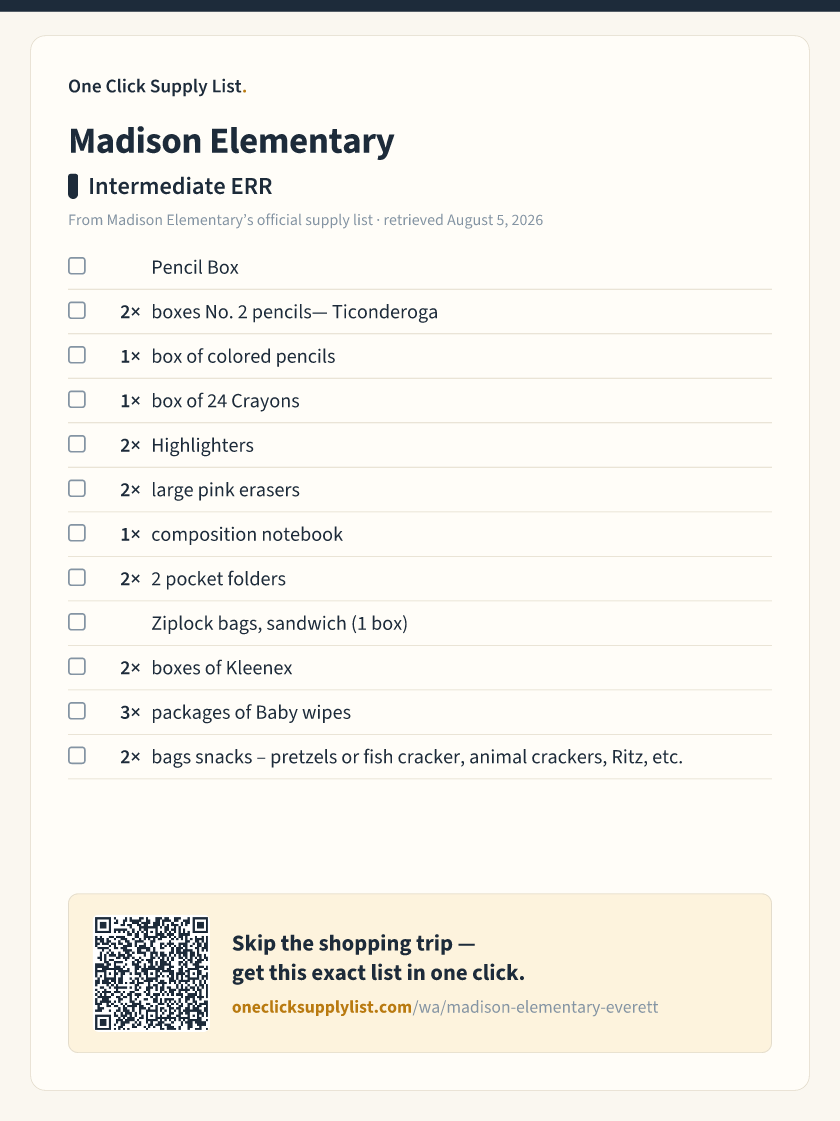 Madison Elementary Intermediate ERR supply list — printable image