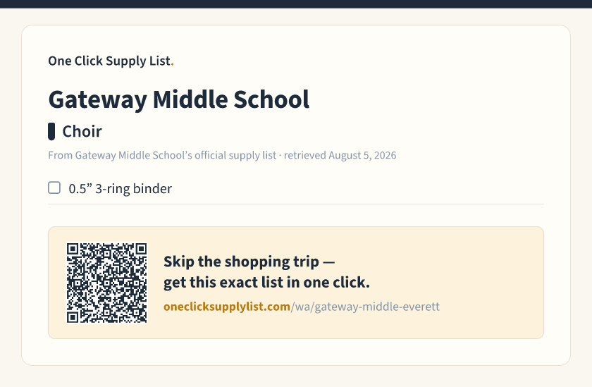 Gateway Middle School Choir supply list — printable image