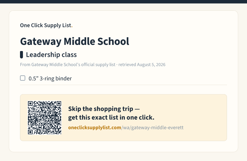 Gateway Middle School Leadership class supply list — printable image