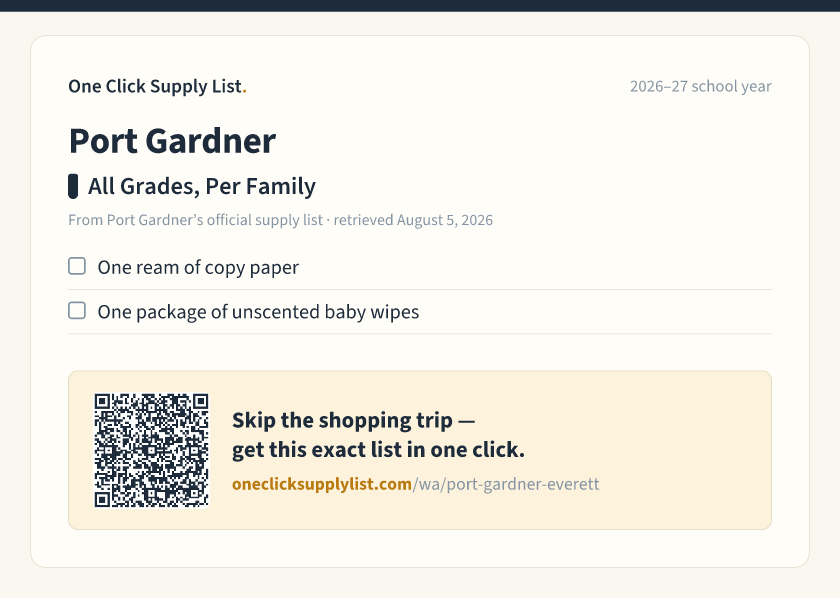 Port Gardner All Grades, Per Family supply list — printable image