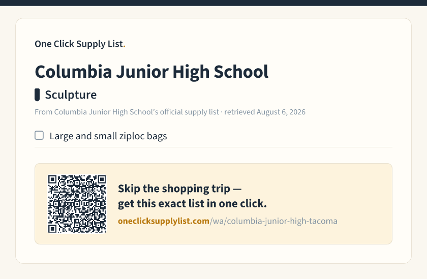 Columbia Junior High School Sculpture supply list — printable image