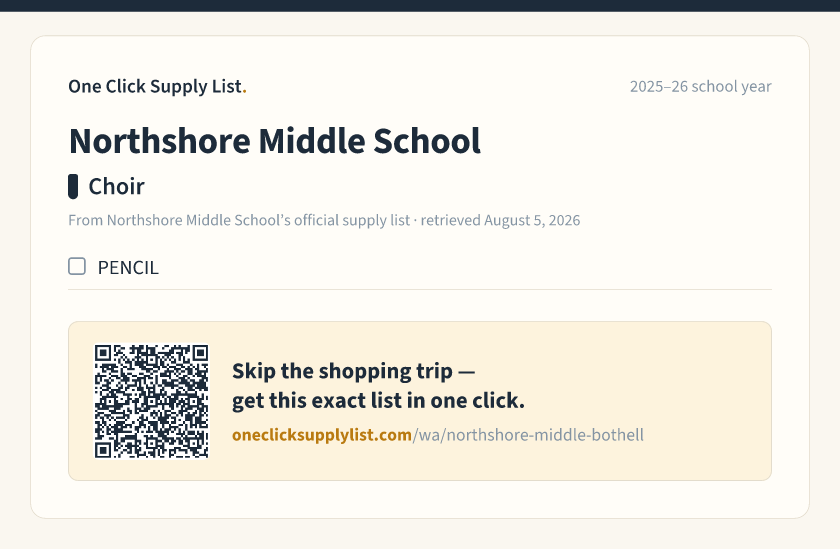 Northshore Middle School Choir supply list — printable image